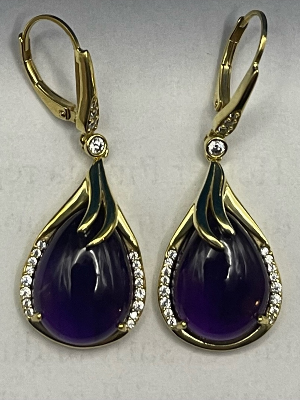 NOS VTG Nicky Butler Purple Teardrop Flame Earrings HSN box & black bag